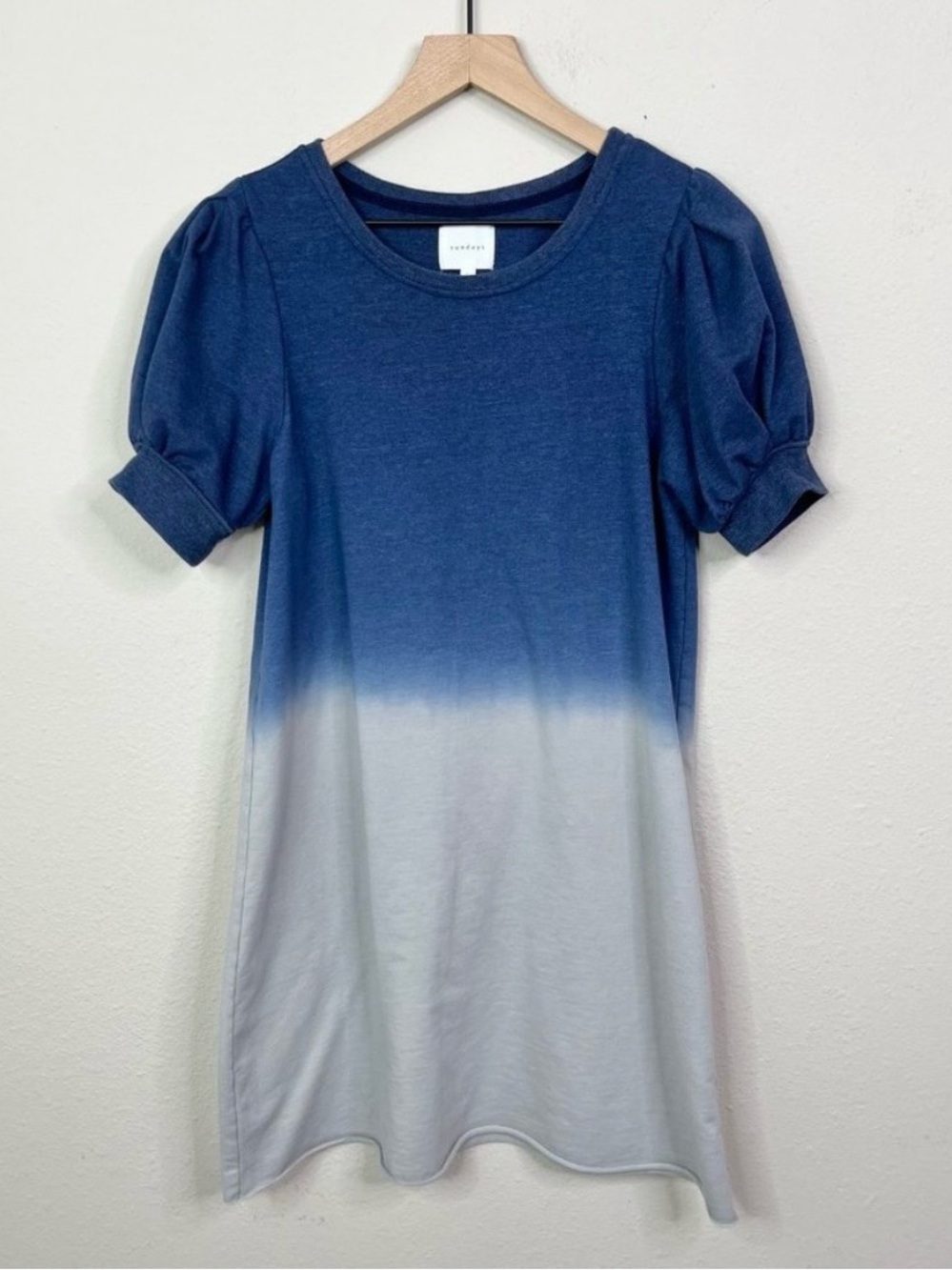 Sundays Blue Ombre Dip Dye Short Sleeve Puff Casual T-Shirt Mini Dress Size 0